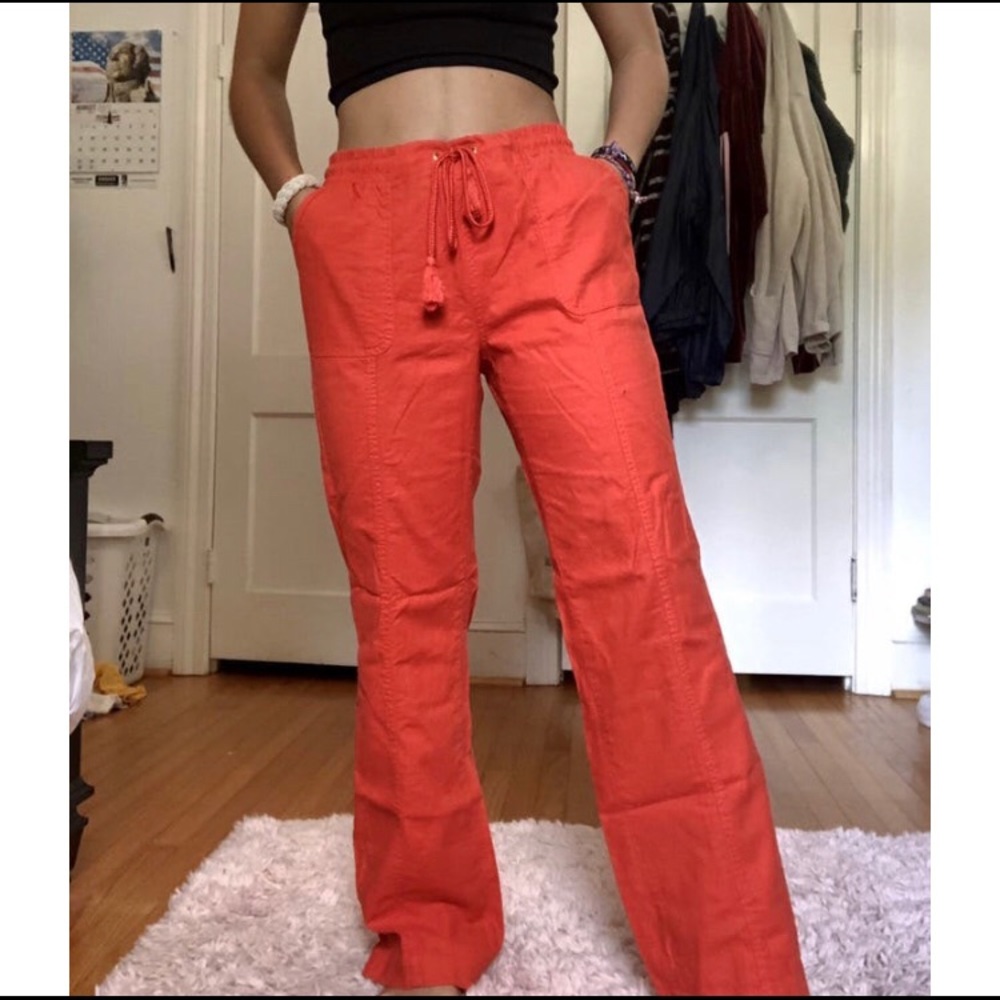 orange wide leg pants